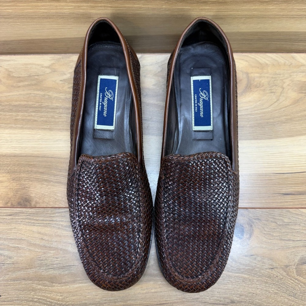 BRAGANO English Calf Woven Venetian Loafer Mens 9.5 M Brown Leather Weave Italy